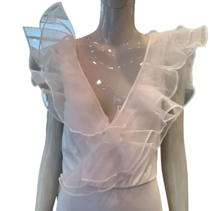 Top Twins bianco con toulle sulle spalle cod. T3955