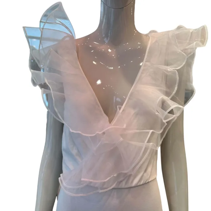 Top Twins bianco con toulle sulle spalle cod. T3955, foto 1 di 5