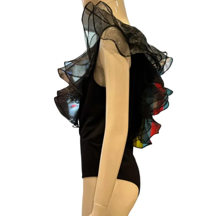 Top Twins nero con toulle sulle spalle cod. T3955, foto 3 di 4