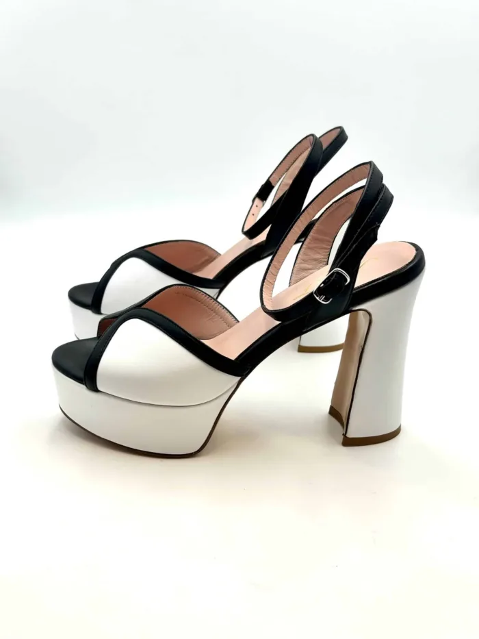 Sandalo Anna F in Pelle Bianca e Dettagli Neri Tacco 12 cm Plateau 4 cm art. 3706, foto 4 di 5