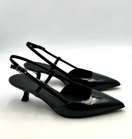 Slingback Sergio Levantesi in Vernice Nera Tacco 6 cm art. Coral