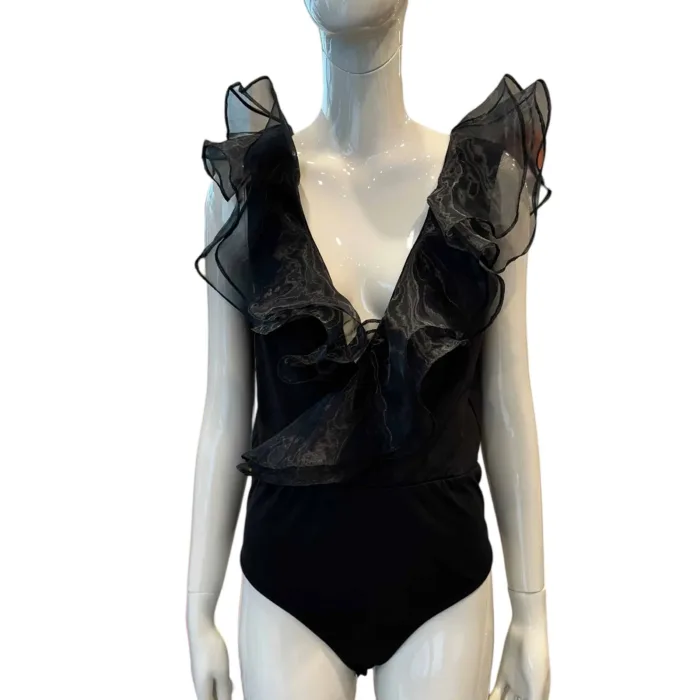 Top Twins nero con toulle sulle spalle cod. T3955, foto 2 di 4