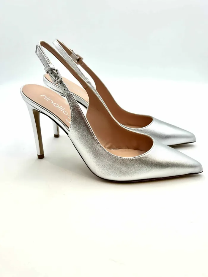 Slingback Ninalilou in Nappa Argento, Tacco 10 cm art. 301215LV, foto 1 di 5