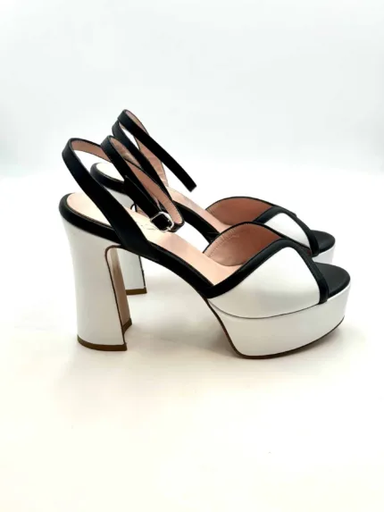 Sandalo Anna F in Pelle Bianca e Dettagli Neri Tacco 12 cm Plateau 4 cm art. 3706