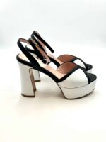 Sandalo Anna F in Pelle Bianca e Dettagli Neri Tacco 12 cm Plateau 4 cm art. 3706