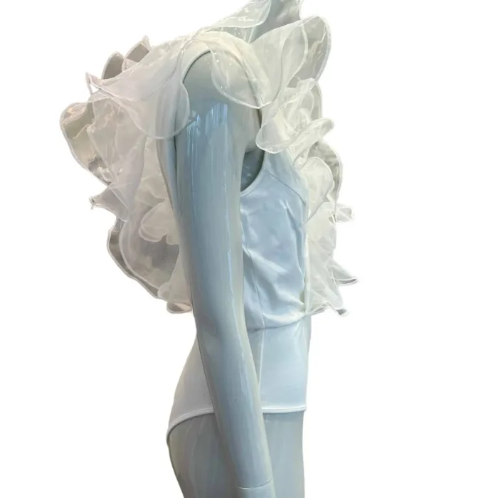 Top Twins bianco con toulle sulle spalle cod. T3955, foto 3 di 5