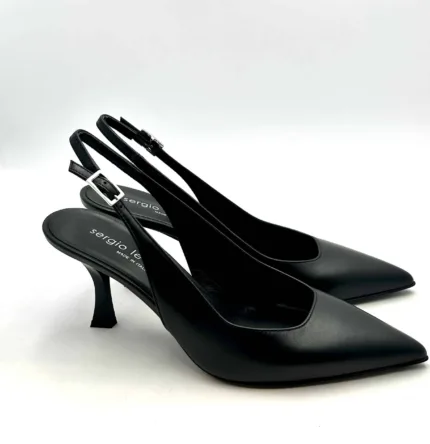Slingback Sergio Levantesi in Pelle Nera Tacco 8 cm art. JUDY