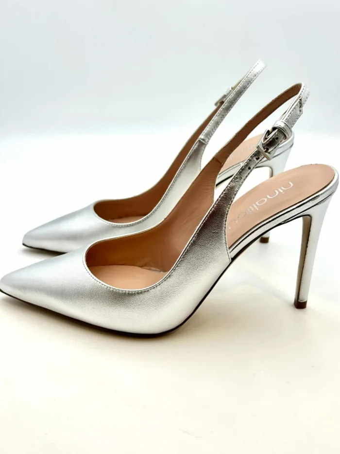 Slingback Ninalilou in Nappa Argento, Tacco 10 cm art. 301215LV, foto 2 di 5