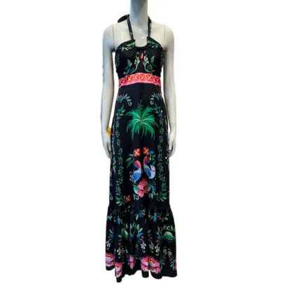 Abito Twins nero con fantasia floreale cod. T4030