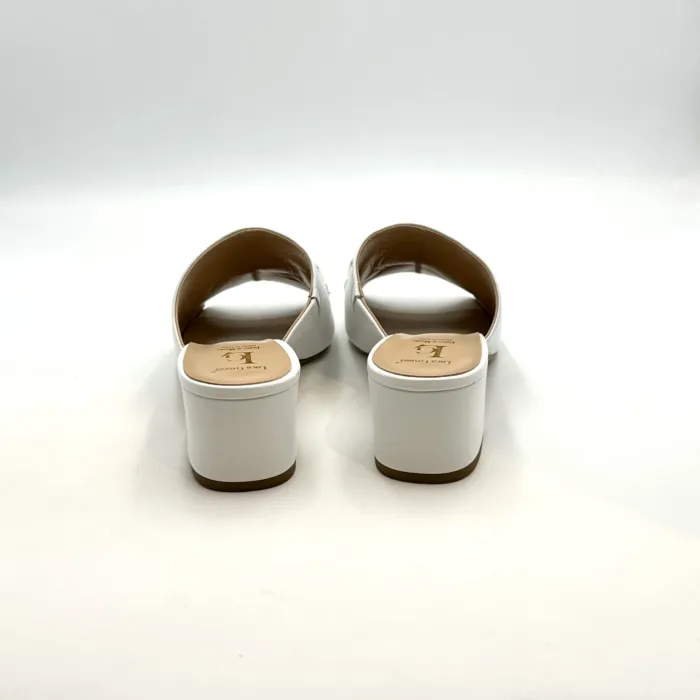 Sabot Mules Luca Grossi In Pelle Bianca con Accessorio Morsetto Argento Tacco 5 cm art. H753S, foto 5 di 5
