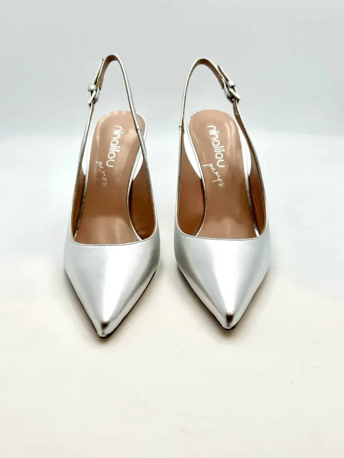 Slingback Ninalilou in Nappa Argento, Tacco 10 cm art. 301215LV, foto 3 di 5