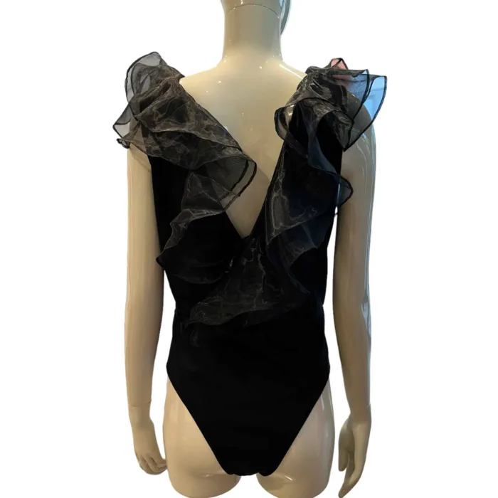 Top Twins nero con toulle sulle spalle cod. T3955, foto 4 di 4