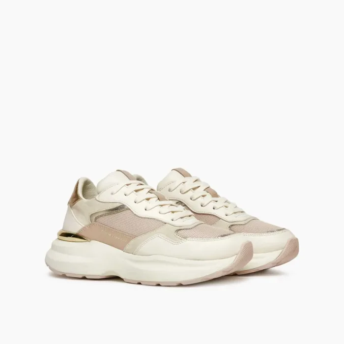 Sneaker Donna Crime London in Pelle e Camoscio Beige con dettagli Oro H. 5 cm mod. Faith art. 27804PP6.14, foto 2 di 6