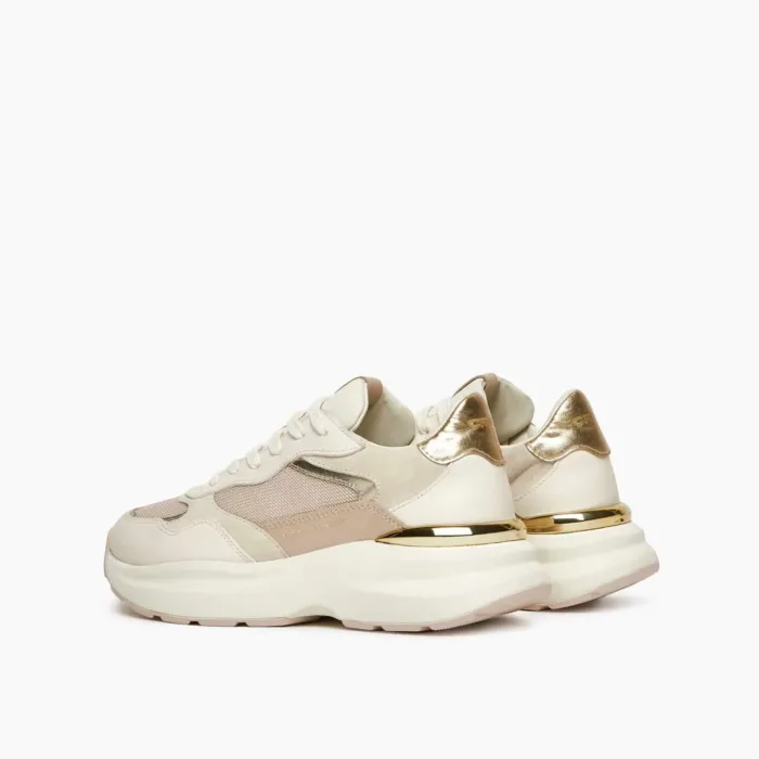 Sneaker Donna Crime London in Pelle e Camoscio Beige con dettagli Oro H. 5 cm mod. Faith art. 27804PP6.14, foto 3 di 6