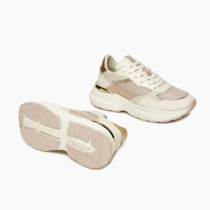 Sneaker Donna Crime London in Pelle e Camoscio Beige con dettagli Oro H. 5 cm mod. Faith art. 27804PP6.14, foto 4 di 6