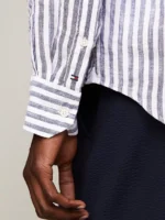 Camicia In Lino Regular Fit Uomo Tommy Hilfiger Riga Bianco Blu art. MW0MW34646 0A5 - immagine 5
