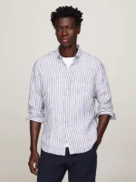 Camicia In Lino Regular Fit Uomo Tommy Hilfiger Riga Bianco Blu art. MW0MW34646 0A5 - immagine 2