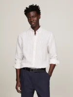 Camicia Uomo Tommy Hilfiger in Lino a righe Bianca e Beige art. MW0MW34646 0AA - immagine 2