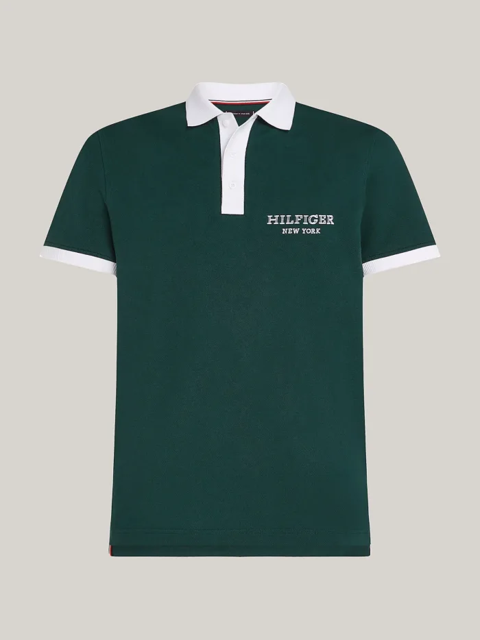 Polo Regular Fit Uomo Tommy Hilfiger Verde Monotype Ringer art. MW0MW34770 MBP, foto 1 di 3