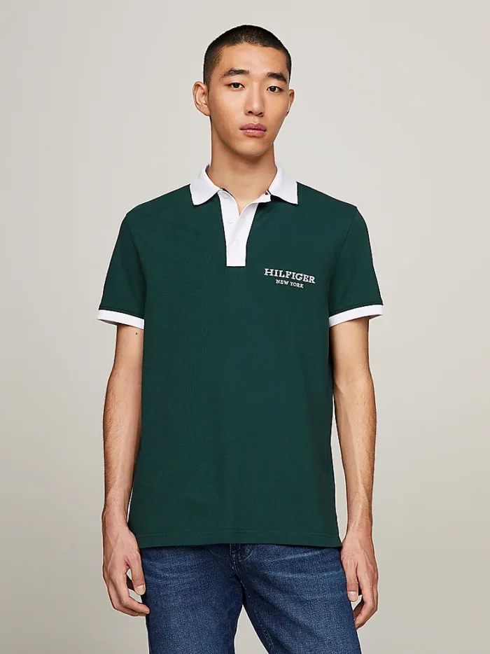 Polo Regular Fit Uomo Tommy Hilfiger Verde Monotype Ringer art. MW0MW34770 MBP, foto 2 di 3