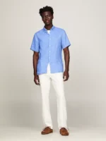 Camicia Uomo Tommy Hilfiger a Manica Corta in Lino Azzurra art. MW0MW35207 C30 - immagine 3