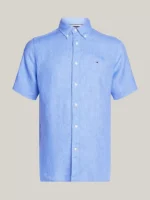Camicia Uomo Tommy Hilfiger a Manica Corta in Lino Azzurra art. MW0MW35207 C30