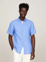 Camicia Uomo Tommy Hilfiger a Manica Corta in Lino Azzurra art. MW0MW35207 C30 - immagine 2