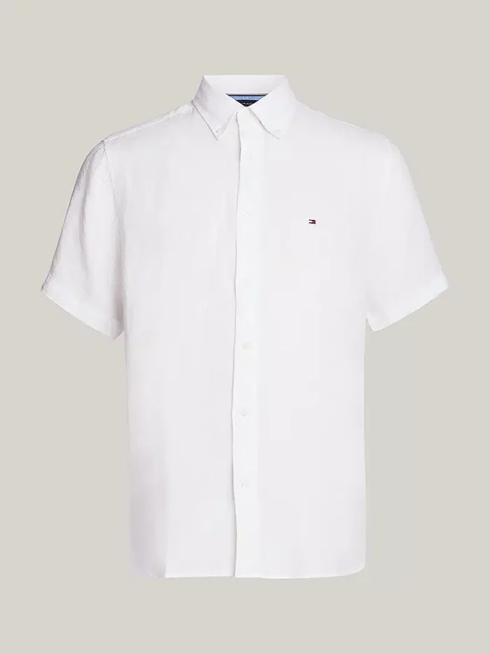 Camicia Uomo Tommy Hilfiger a Manica Corta in Lino Bianca art. MW0MW35207 YCF, foto 1 di 5
