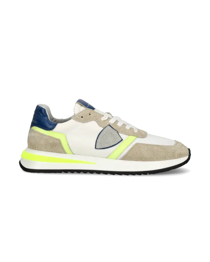 Sneakers Uomo Philippe Model Tropez 2.1 In Nylon e Camoscio Beige con dettagli Giallo Fluo art. TYLU WN20, foto 1 di 6