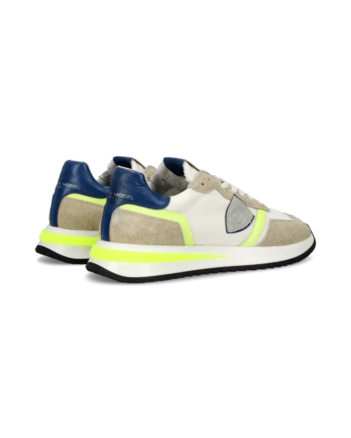 Sneakers Uomo Philippe Model Tropez 2.1 In Nylon e Camoscio Beige con dettagli Giallo Fluo art. TYLU WN20, foto 3 di 6