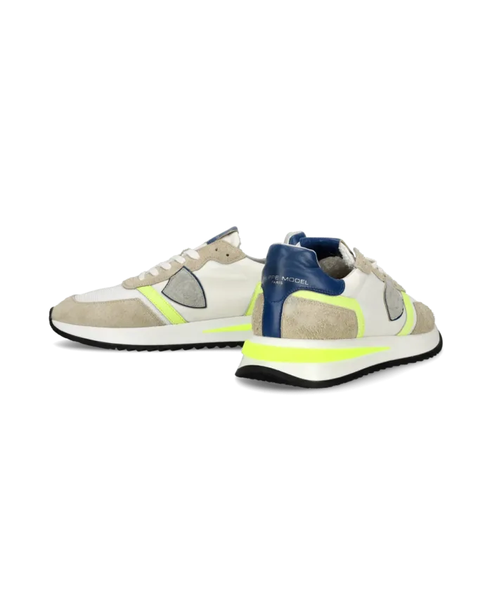 Sneakers Uomo Philippe Model Tropez 2.1 In Nylon e Camoscio Beige con dettagli Giallo Fluo art. TYLU WN20, foto 6 di 6