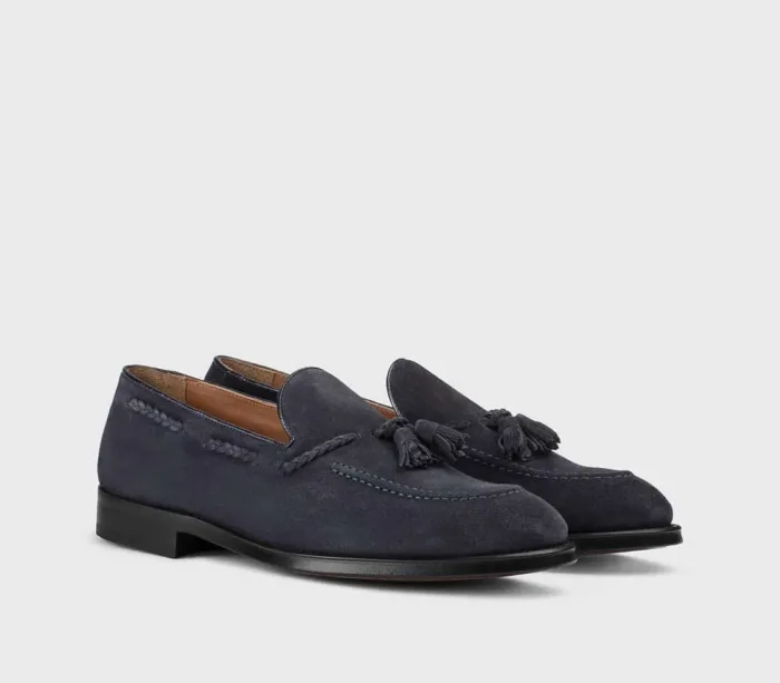 Mocassino Doucal's Uomo in Camoscio Blu con Neppine e Suola in Gomma art. 1020, foto 2 di 3