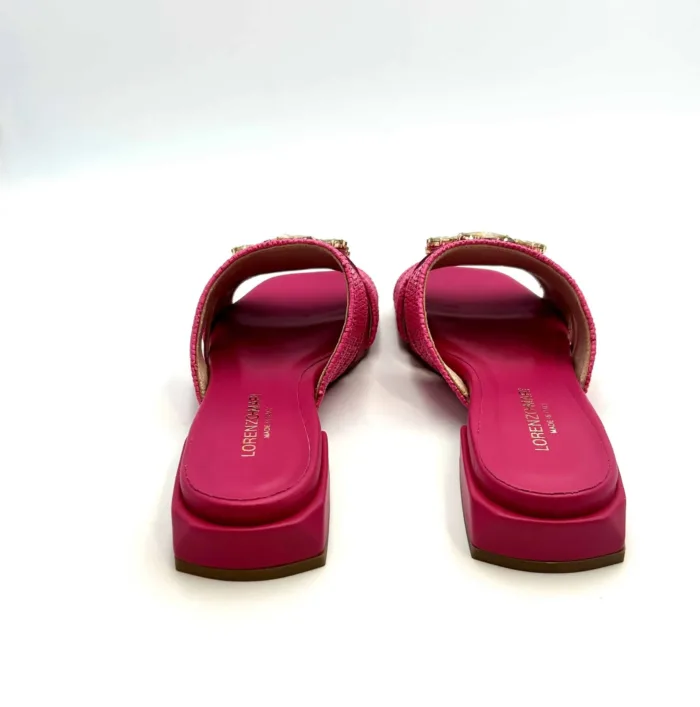 Ciabatta Lorenzo Mari con Accessorio Gioiello in Rafia Fucsia Tacco 3 cm art. FIORDALISO 06, foto 4 di 5