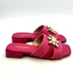 Ciabatta Lorenzo Mari con Accessorio Gioiello in Rafia Fucsia Tacco 3 cm art. FIORDALISO 06
