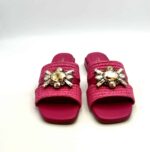 Ciabatta Lorenzo Mari con Accessorio Gioiello in Rafia Fucsia Tacco 3 cm art. FIORDALISO 06 - immagine 2