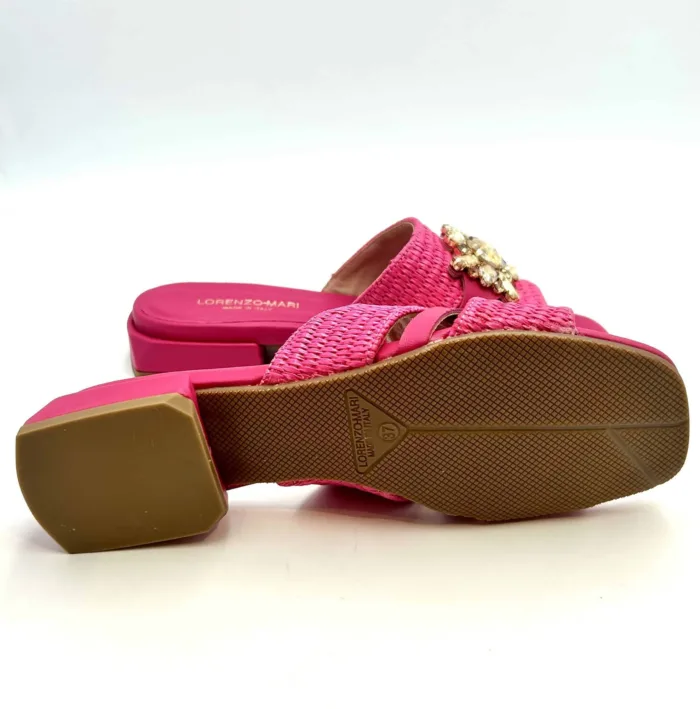 Ciabatta Lorenzo Mari con Accessorio Gioiello in Rafia Fucsia Tacco 3 cm art. FIORDALISO 06, foto 5 di 5