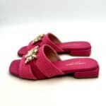 Ciabatta Lorenzo Mari con Accessorio Gioiello in Rafia Fucsia Tacco 3 cm art. FIORDALISO 06 - immagine 3