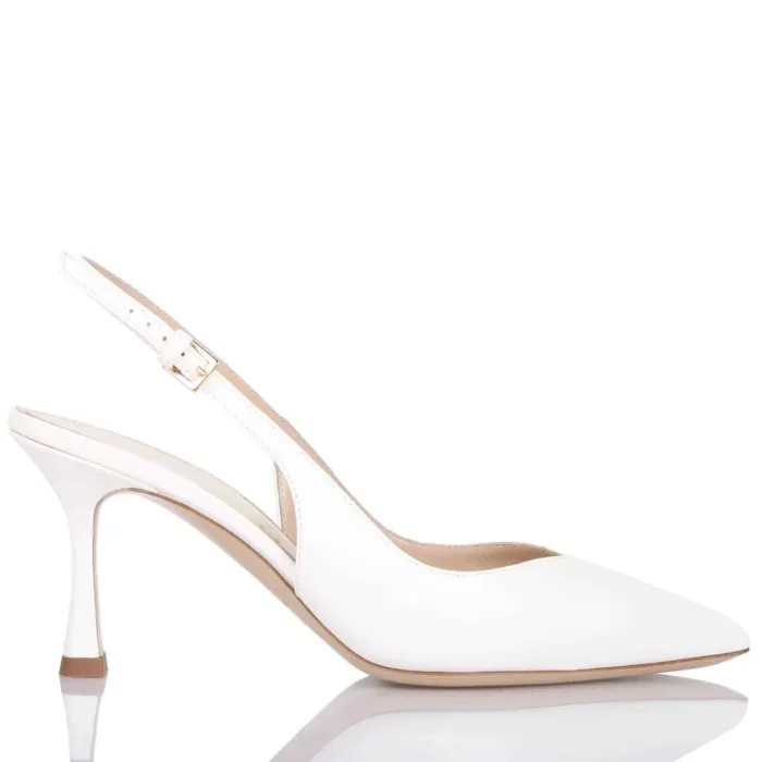 Slingback Ninalilou in Nappa Avorio con scollo a Cuore e tacco 7 cm art. 341236ET MYA 775 C, foto 1 di 4