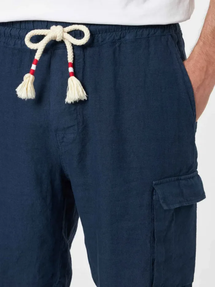 Bermuda Con Tasconi Mc2 Saint Barth In Lino Blu art. Marseille Linen 61 Blue Navy, foto 2 di 4