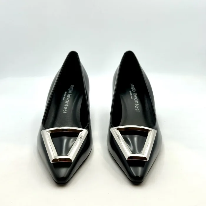 Decolletè Sergio Levantesi in Pelle Spazzolata Nera Tacco 6 cm art. Irina 5, foto 2 di 4