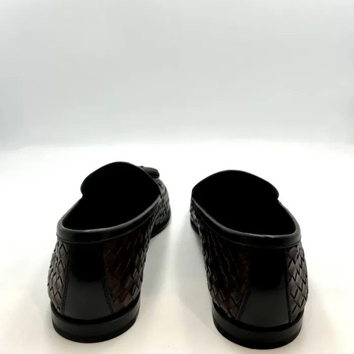 Mocassino Con Nappine Uomo Barrett In Pelle Intrecciata Testa di Moro Con Fondo Cuoio Antiscivolo Art. 241U004.2, foto 4 di 5