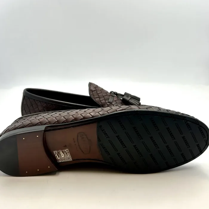 Mocassino Con Nappine Uomo Barrett In Pelle Intrecciata Testa di Moro Con Fondo Cuoio Antiscivolo Art. 241U004.2, foto 5 di 5