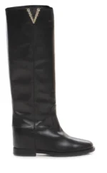 Stivali Via Roma 15 in Pelle Nera con V Gioiello art. 3399 Rialzo interno H 5cm