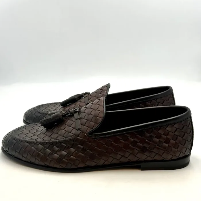 Mocassino Con Nappine Uomo Barrett In Pelle Intrecciata Testa di Moro Con Fondo Cuoio Antiscivolo Art. 241U004.2, foto 3 di 5