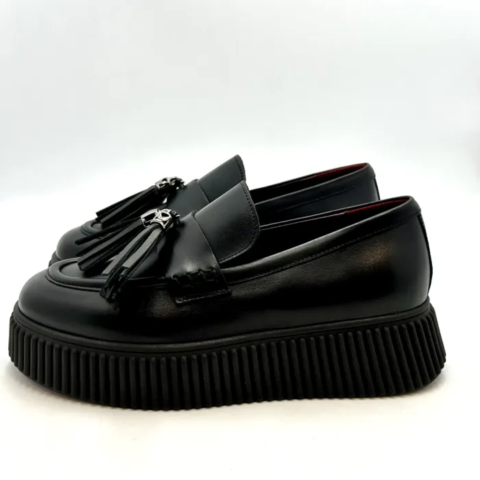 Mocassino Con Nappine Lorenzo Mari in Pelle Nera art. Sally 07, foto 3 di 5