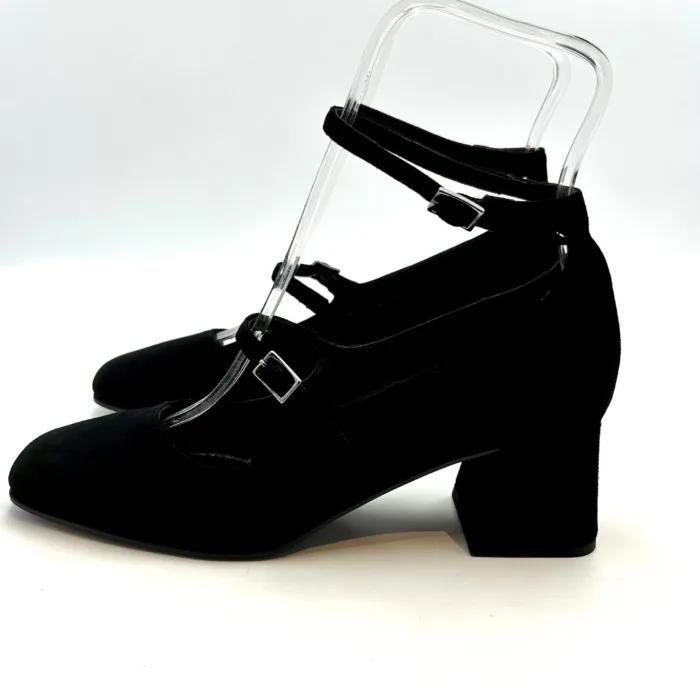 Decolletè Mary Jane Pergiò in Camoscio Nero Tacco 6 cm art. 770, foto 3 di 5