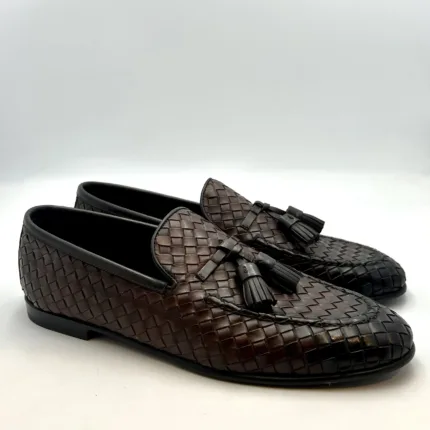 Mocassino Con Nappine Uomo Barrett In Pelle Intrecciata Testa di Moro Con Fondo Cuoio Antiscivolo Art. 241U004.2