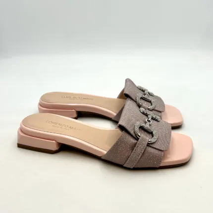 Ciabatta Lorenzo Mari con Accessorio Gioiello in Vernice e Glitter Rosa Tacco 3 cm art. Samu 01