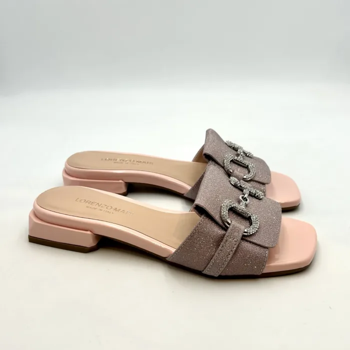 Ciabatta Lorenzo Mari con Accessorio Gioiello in Vernice e Glitter Rosa Tacco 3 cm art. Samu 01, foto 1 di 5