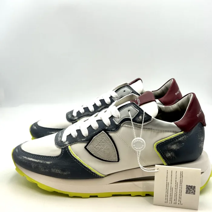 Sneakers Uomo Philippe Model Tropez Haute In Pelle Azzurra e Dettagli in Nylon Bianchi cod. TKLU WNV1, foto 3 di 5